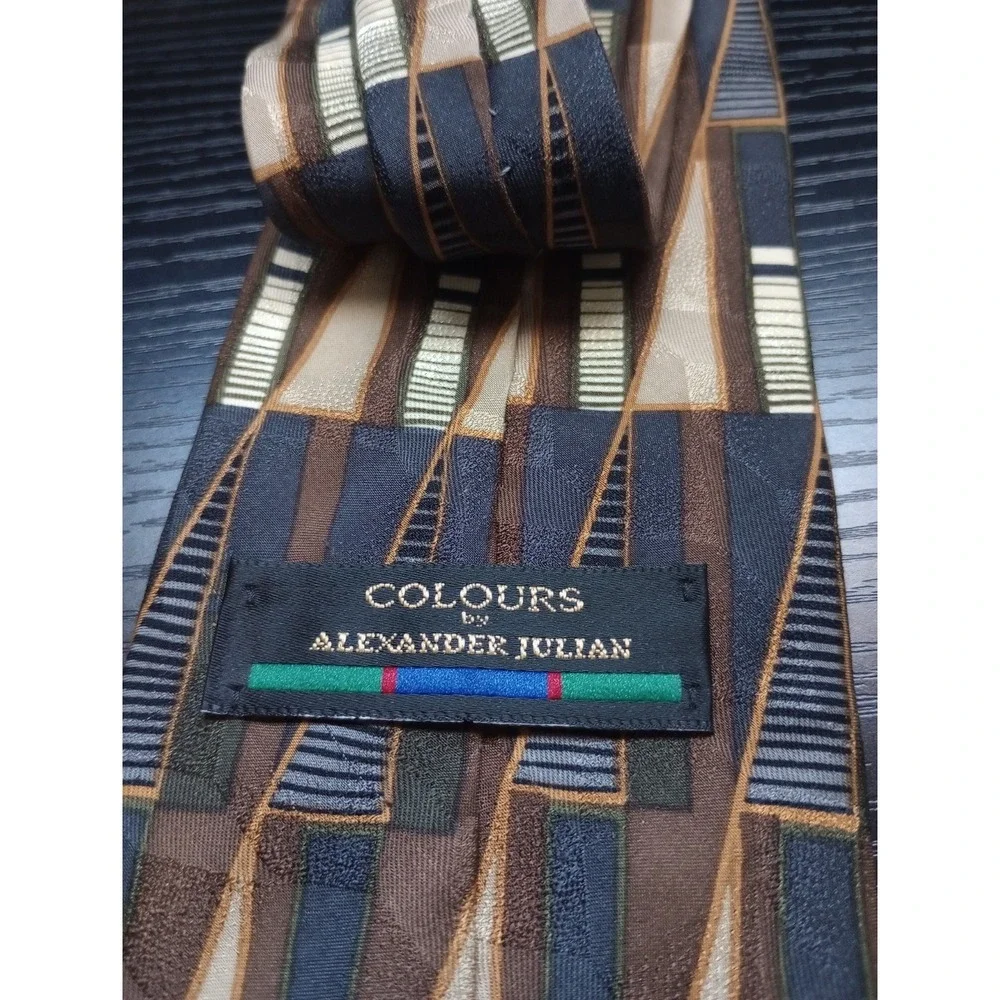 Vintage Colours by Alexander Julian Silk Tie Geometric Abstract Brown Navy 4